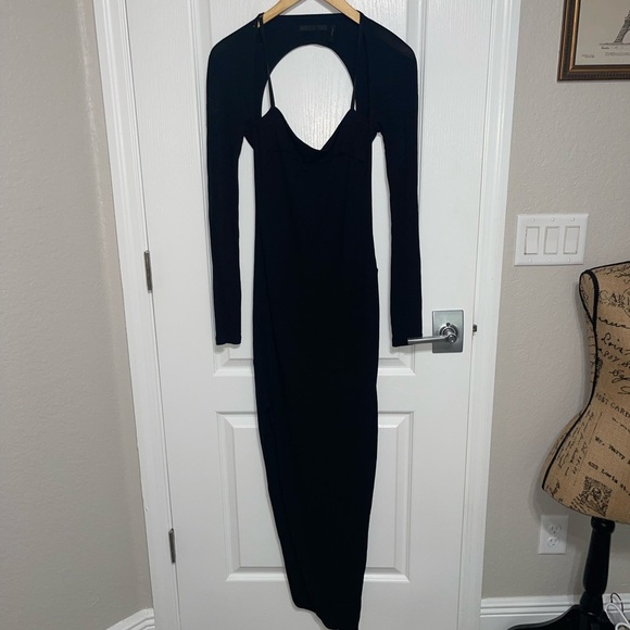 HELMUT LANG SCALA MIDI DRESS BASALT BLACK {$395} Spaghetti Strap Longsleeve Sm - Picture 4 of 10